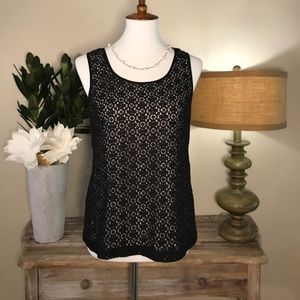 J. Crew black picot lace top w side zip SZ 0